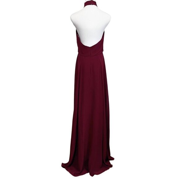 NWOT JENNY YOO COLLECTION BURGUNDY HALTER CHIFFON FRONT TIE FORMAL DRESS - 4 - Picture 3 of 14